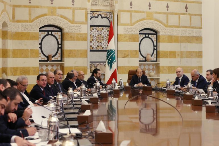 Lebanese President Michel Aoun heads the first meeting of the new Saad al-Hariri's cabinet at the presidential palace in Baabda, Lebanon, February 2, 2019. REUTERS/Mohamed Azakir
