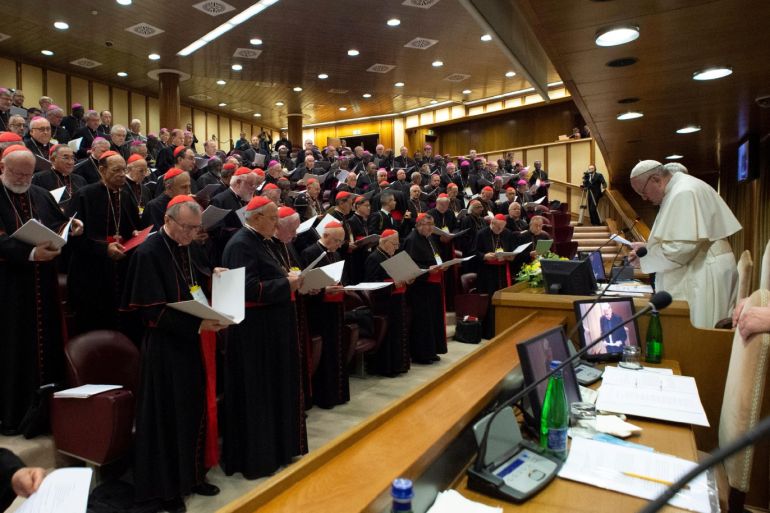 Pope Francis is seen as the four-day meeting on the global sexual abuse crisis takes place at the Vatican February 23, 2019. Vatican Media/­Handout via REUTERS ATTENTION EDITORS - THIS IMAGE WAS PROVIDED BY A THIRD PARTY.