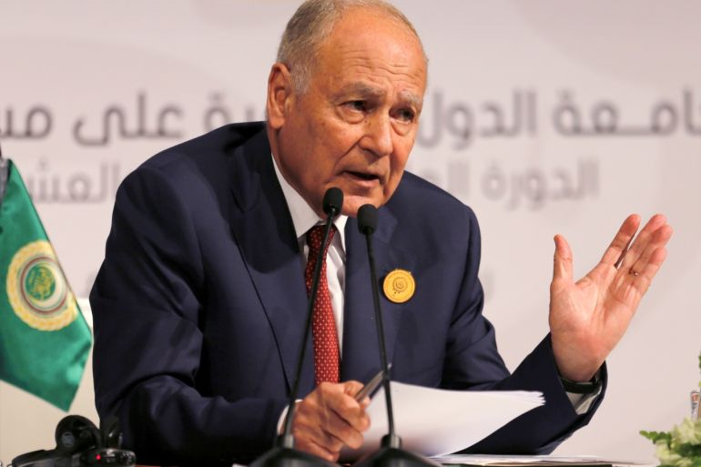 Secretary-General of Arab League, Ahmed Aboul Gheit speaks during a news conference after the 29th Arab Summit in Dhahran, Saudi Arabia, April 15, 2018. REUTERS/Hamad I Mohammed
