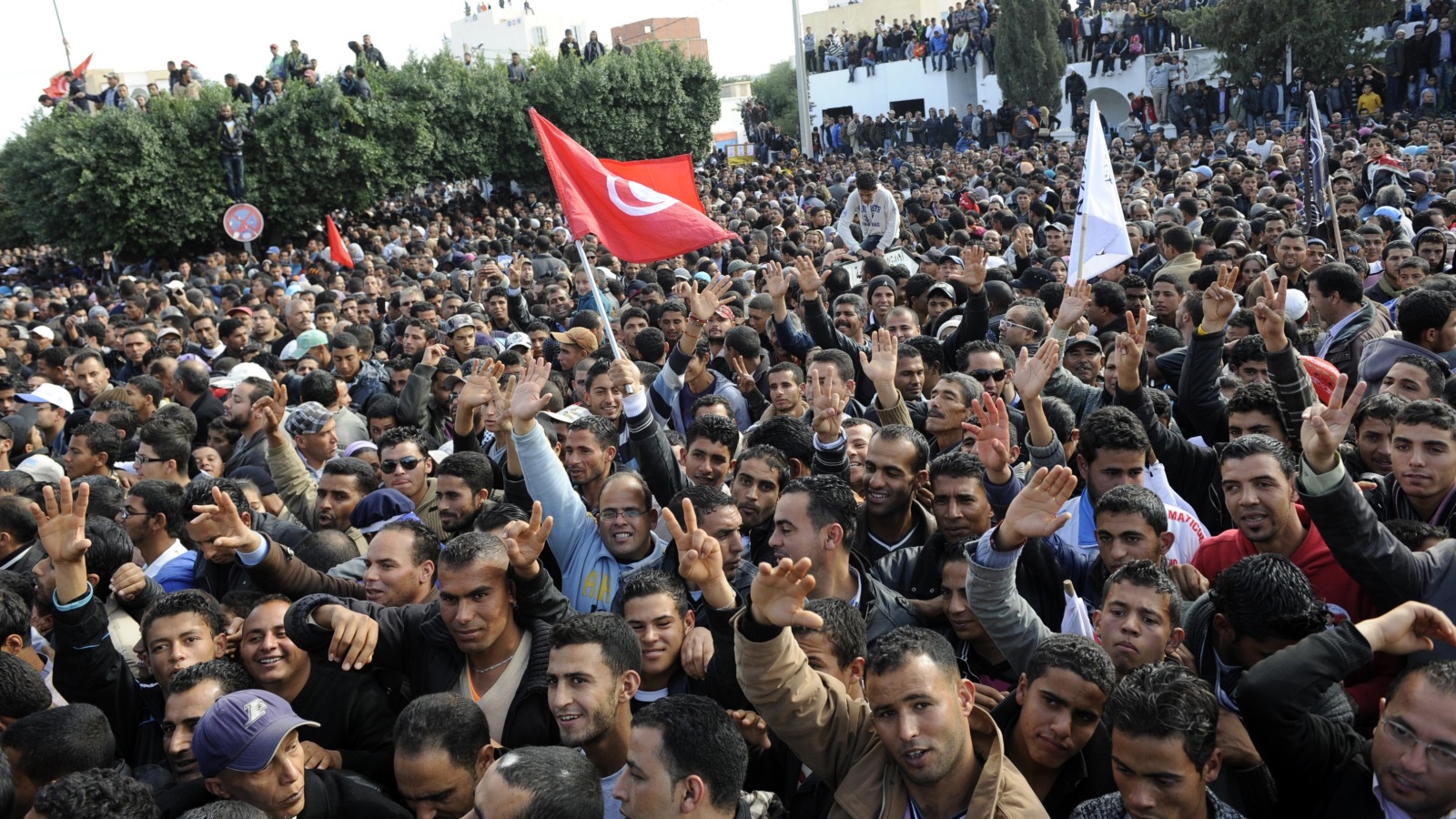 ‪الثورة التونسية في 2011 حملت أشعار الشابي وأطلقت شرارة الربيع العربي‬ (غيتي)