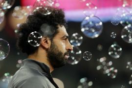 LONDON, ENGLAND - FEBRUARY 04: Mohamed Salah of Liverpool looks on as he enters the pitch prior to the Premier League match between West Ham United and Liverpool FC at London Stadium on February 04, 2019 in London, United Kingdom. (Photo by Richard Heathcote/Getty Images)
