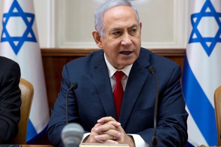 Israeli Prime Minister Benjamin Netanyahu attends the weekly cabinet meeting at the Prime Minister's office in Jerusalem February 17, 2019. Sebastian Scheiner/Pool via REUTERS *** Local Caption ***