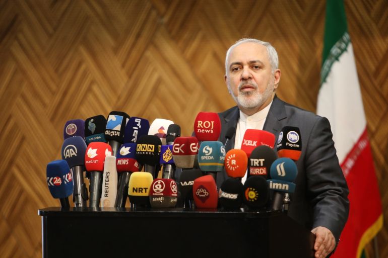 Iranian Foreign Minister Javad Zarif in Sulaymaniyah- - SULAYMANIYAH, IRAQ - JANUARY 15: Iranian Foreign Minister Javad Zarif makes a speech during 'Iran - Iraqi Kurdish Regional Government (KRG) common commercial conference' in Sulaymaniyah, Iraq on January 15, 2019.