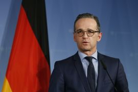 Press Conference of Heiko Maas and Jeremy Hunt- - BERLIN, GERMANY - FEBRUARY 20: German Minister of Foreign Affairs Heiko Maas makes a speech during a joint press conference with British Foreign Secretary Jeremy Hunt (not seen) following their meeting in Berlin, Germany on February 20, 2019.