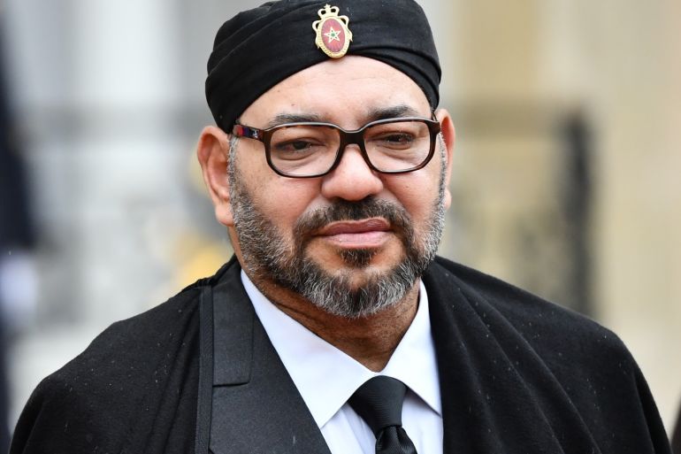 Armistice Day commemoration- - PARIS, FRANCE - NOVEMBER 11: King Mohammed VI of Morocco leaves the Elysee Palace after the international ceremony for the Centenary of the WWI Armistice of 11 November 1918, in Paris, France on November 11, 2018.