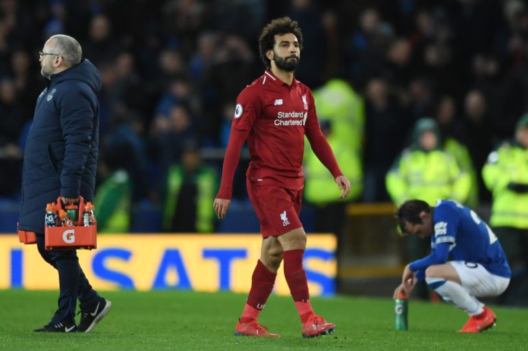 LIVERPOOL, ENGLAND - MARCH 03: Mohamed Salah of Liverpool looks despondent after the Premier League match between Everton FC and Liverpool FC at Goodison Park on March 03, 2019 in Liverpool, United Kingdom. (Photo by Shaun Botterill/Getty Images)