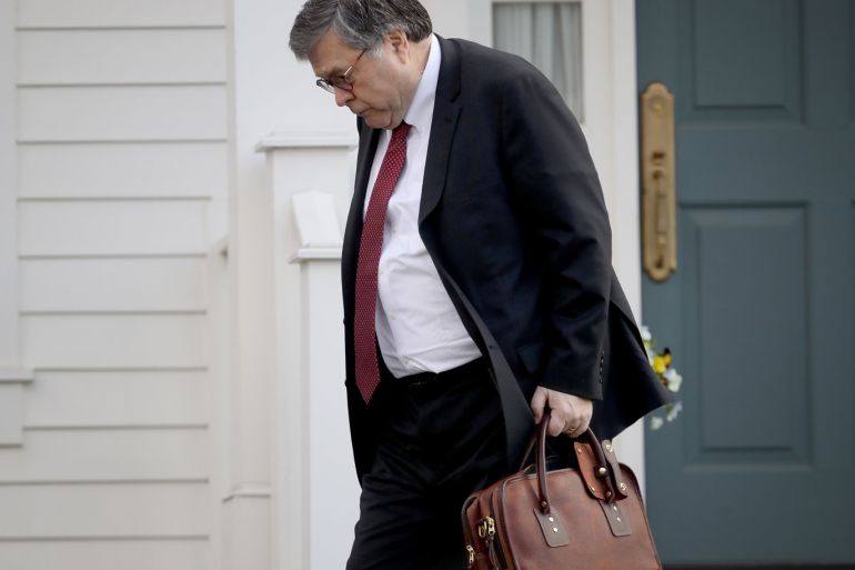 MCLEAN, VA - MARCH 22: U.S. Attorney General William Barr departs his home March 22, 2019 in McLean, Virginia. It is expected that Robert Mueller will soon complete his investigation into Russian interference in the 2016 presidential election and release his report. Win McNamee/Getty Images/AFP== FOR NEWSPAPERS, INTERNET, TELCOS & TELEVISION USE ONLY ==