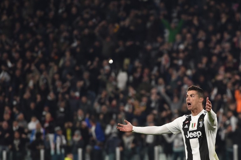 TURIN, ITALY - MARCH 12: Cristiano Ronaldo of Juventus celebrates after scoring the opening goal during the UEFA Champions League Round of 16 Second Leg match between Juventus and Club de Atletico Madrid at Allianz Stadium on March 12, 2019 in Turin, . (Photo by Tullio M. Puglia/Getty Images)