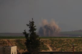 Airstrikes continue to hit Idlib- - IDLIB, SYRIA - MARCH 22: Smoke rises after airstrikes hit the residential areas of de-escalation zone Idlib, Syria on March 22, 2019.