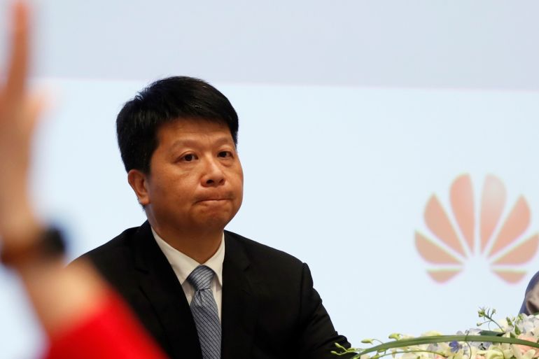 Huawei's rotating Chairman Guo Ping attends during an news conference in Shenzhen, Guangdong province, China March 29, 2019. REUTERS/Tyrone Siu