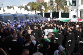 Protest against candidacy of President Abdelaziz Bouteflika for a fifth term in Algeria- - ALGIERS, ALGERIA - MARCH 07: Algerian lawyers stage a protest march against candidacy of President Abdelaziz Bouteflika for a fifth term in Algiers, Algeria on March 07, 2019. 81-year-old Abdelaziz Bouteflika, serving as the president since 1999, has announced on 19 February he will be running for a fifth term in presidential elections.