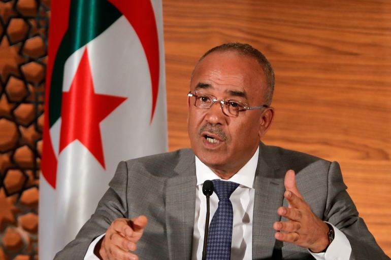 Algeria's newly appointed prime minister, Noureddine Bedoui, speaks during a joint news conference with deputy prime minister Ramtane Lamamra, in Algiers, Algeria March 14, 2019. REUTERS/Zohra Bensemra