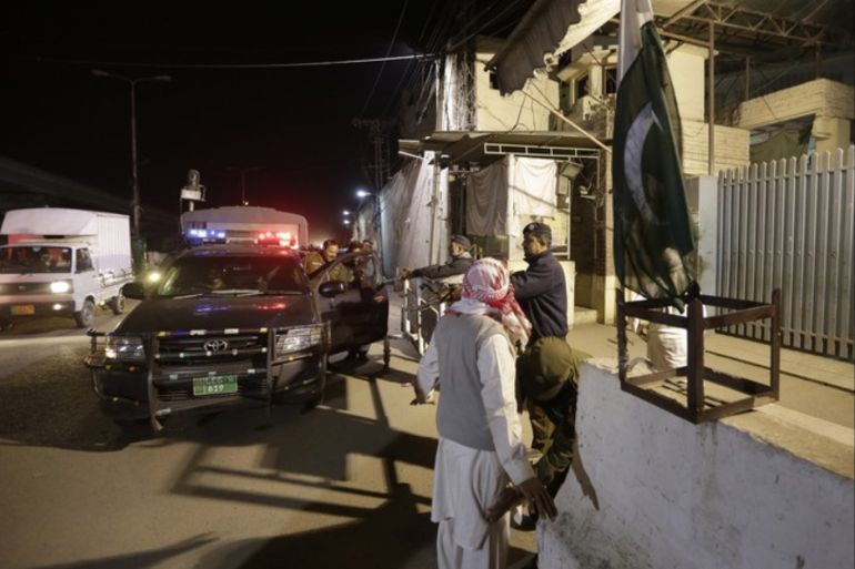 epa07420040 Pakistani security officials stand guard at an Islamic Seminary Muaz bin Jabal, allegedly run by banned outfit Jamat ud Dawa, after the government took control of it in Lahore, Pakistan, 07 March 2019. Pakistan on 07 March, said it had placed 121 members of outlawed organizations in preventive detention and had also taken control of 182 religious seminaries. The operations were conducted as a part of a National Action Plan launched in 2014 to combat terroris