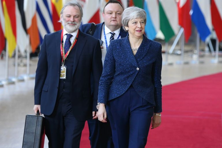 European Council summit in Brussels- - BRUSSELS, BELGIUM - MARCH 21: Britain's Prime Minister Theresa May arrives to speak to media as she arrives at the European Council summit in Brussels, Belgium, 21 March 2019.