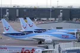 MANCHESTER, ENGLAND - MARCH 12: Boeing 737 Max-8 aircraft are parked up at a gate in the terminal of Manchester Airport on March 12, 2019 in Manchester, England. The Civil Aviation Authority has grounded Boeing 737 Max-8 aircraft and forbidden them from flying through UK airspace following Ethiopian Airlines crash this week. (Photo by Christopher Furlong/Getty Images)