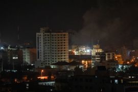 Israeli airstrike over Gaza- - GAZA CITY, GAZA - MARCH 15: Smoke rises after Israeli fighter jets carried out airstrikes towards different points of Gaza Strip in Gaza City, Gaza on March 15, 2019.
