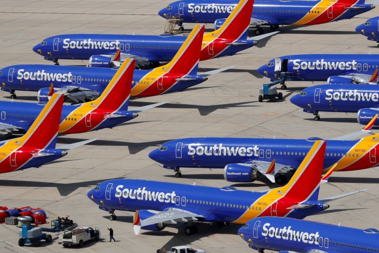 A number of grounded Southwest Airlines Boeing 737 MAX 8 aircraft are shown parked at Victorville Airport in Victorville, California, U.S., March 26, 2019. REUTERS/Mike Blake TPX IMAGES OF THE DAY