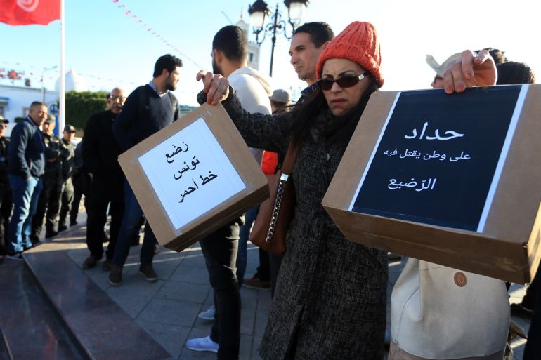 Tunisians gather to protest baby deaths- - TUNIS, TUNISIA - MARCH 12: Tunisians are gathered at Kasbah Square to protest the deaths of 12 babies in a public hospital, in Tunis Tunisia on March 12, 2019.