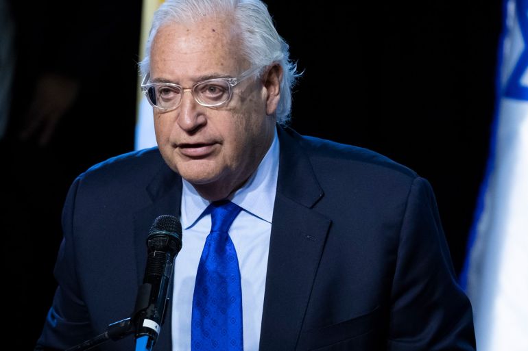 epa07242061 US Ambassador to Israel, David Friedman, delivers a speech at the 5th Israel-Greece-Cyprus Summit in Beersheba, in the Negev Desert, Israel, 20 December 2018. According to reports, the meeting is expected to focus on cooperation projects between the countries. EPA-EFE/JIM HOLLANDER