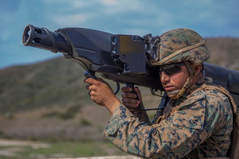 U.S. Marine Ryan Ramirez is assessed utilizing a capture system for Unmanned Aircraft Systems (UAS) drones during Urban Advanced Naval Technology Exercises 2018 (ANTX18) at Camp Pendleton, California, U.S. March 20, 2018.Picture taken March 20, 2018.  U.S. Marine Corps/Lance Cpl. Cutler Brice/Handout via REUTERS.    ATTENTION EDITORS - THIS IMAGE WAS PROVIDED BY A THIRD PARTY