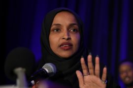 U.S. congresswoman-elect Ilhan Omar- - VIRGINIA, UNITED STATES - JANUARY 04: U.S. congresswoman-elect Ilhan Omar of Minnesota addresses her supporters after taking oath, at the Hilton McLean Tysons Corner in Virginia, United States on January 04, 2019.