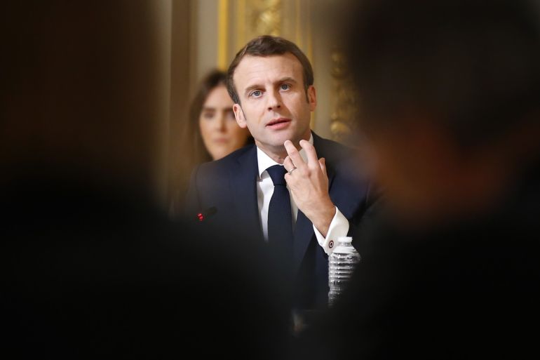 epa07447295 French President Emmanuel Macron attends a debate with intellectuals at the Elysee Palace in Paris, France, 18 March 2019. EPA-EFE/MICHEL EULER / POOL MAXPPP OUT