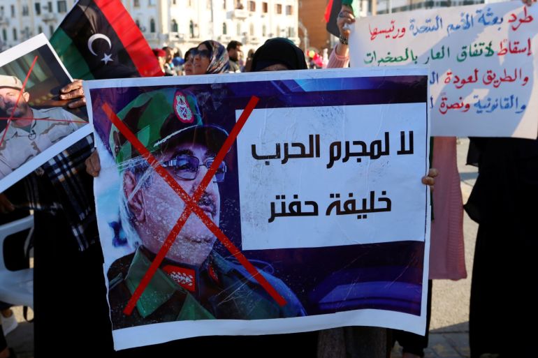 Libyans attend a protest against General Khalifa Haftar from Libyan National Army, in Tripoli, Libya March 8, 2019. REUTERS/Ismail Zitouny