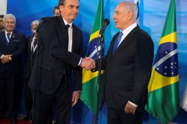 Israel's Prime Minister Benjamin Netanyahu and Brazilian President Jair Bolsonaro meet at Netanyahu's office in Jerusalem, March 31, 2019. Heidi Levine/Pool via REUTERS