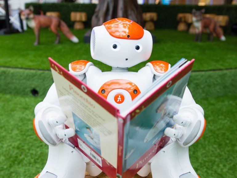LONDON, ENGLAND - AUGUST 04: A robot poses as Westfield prepare to host an interactive artificial intelligence storytelling event for kids at a pop-up indoor park on August 10 at Westfield London, August 4, 2016 in London, England. (Photo by Jeff Spicer/Getty Images for Westfield)