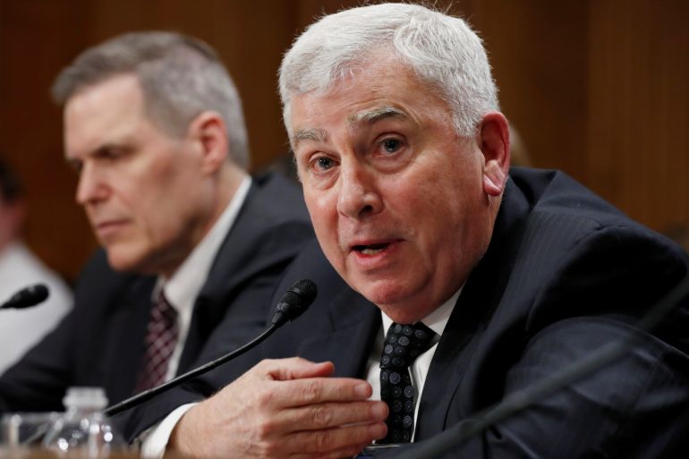 Retired four-star Army General John Abizaid testifies before the Senate Foreign Relations Committee during his confirmation hearing to be U.S. ambassador to Saudi Arabia on Capitol Hill in Washington, U.S., March 6, 2019. REUTERS/Kevin Lamarque