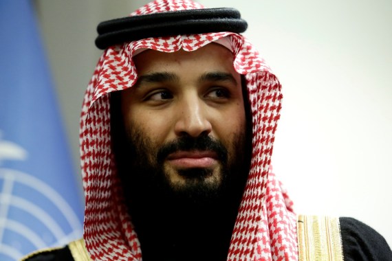 Saudi Arabia's Crown Prince Mohammed bin Salman Al Saud is seen during a meeting with U.N Secretary-General Antonio Guterres at the United Nations headquarters in the Manhattan borough of New York City, New York, U.S. March 27, 2018. REUTERS/Amir Levy