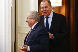 Algerian Foreign Minister Ramtane Lamamra in Moscow - - MOSCOW, RUSSIA - MARCH 19: Algerian Foreign Minister Ramtane Lamamra (L) arrives to meet with Russian Foreign Minister Sergey Lavrov (R) in Moscow, Russia on March 19, 2019.