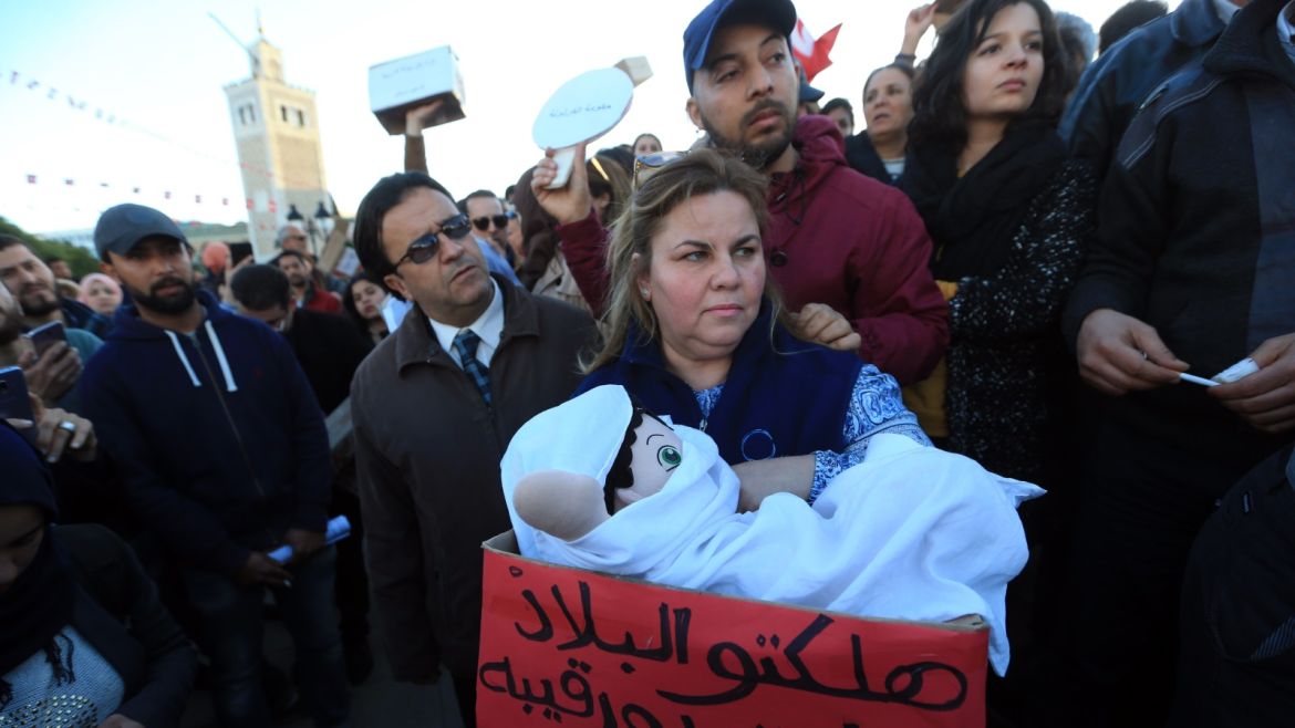 Tunisians gather to protest baby deaths- - TUNIS, TUNISIA - MARCH 12: Tunisians are gathered at Kasbah Square  to protest the deaths of 12 babies in a public hospital, in Tunis Tunisia on March 12, 2019.