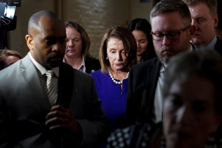 Speaker of the House Nancy Pelosi (D-CA) walks from a Democratic Caucus meeting after Special Counsel Robert Mueller found no evidence of collusion between U.S. President Donald Trump’s campaign and Russia in the 2016 election on Capitol Hill in Washington, U.S., March 25, 2019. REUTERS/Joshua Roberts