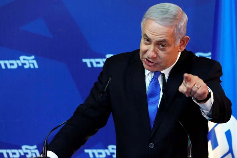 Israel's Prime Minister Benjamin Netanyahu gestures as he speaks during a news conference in Jerusalem April 1, 2019. REUTERS/Ronen Zvulun