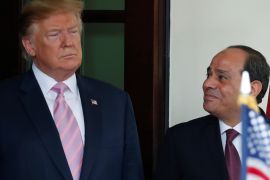 U.S. President Donald Trump welcomes Egypt's President Abdel Fattah Al Sisi to the White House in Washington, U.S., April 9, 2019. REUTERS/Carlos Barria
