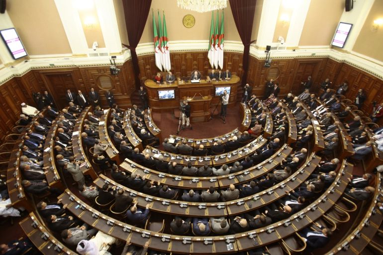 A general view of the upper parliament chamber is pictured in Algiers, Algeria February 2, 2016. Algeria’s parliament will vote on February 7, 2016 for the new constitution that could be President Abdelaziz Bouteflika’s final farewell stage after consolidating power and removing the army from political sphere. Picture taken February 2, 2016. REUTERS/Ramzi Boudina