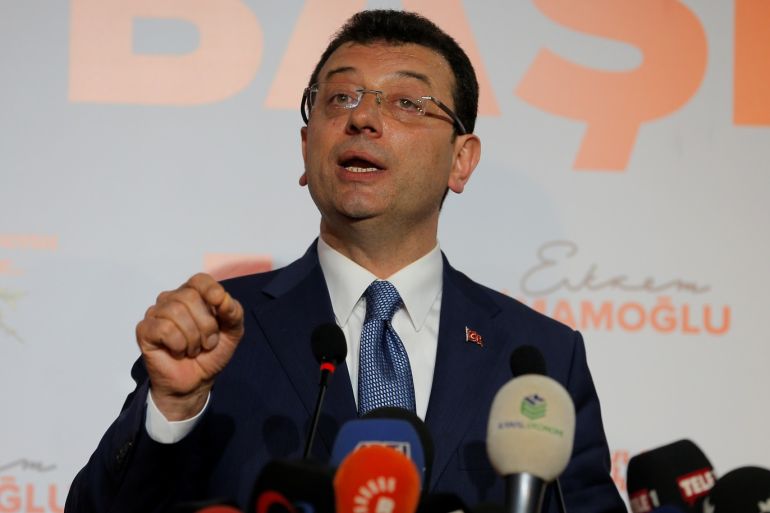 Ekrem Imamoglu, mayoral candidate of the main opposition Republican People's Party (CHP), speaks during a news conference in Istanbul, Turkey April 1, 2019. REUTERS/Huseyin Aldemir