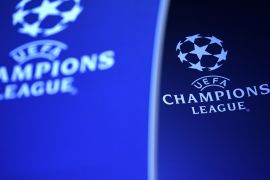 BARCELONA, SPAIN - OCTOBER 24: The Champions League logo is seen prior to the Group B match of the UEFA Champions League between FC Barcelona and FC Internazionale at Camp Nou on October 24, 2018 in Barcelona, Spain. (Photo by David Ramos/Getty Images)