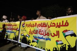 Demonstrations in Sudan- - KHARTOUM, SUDAN - APRIL 15: Sudanese demonstrators gather in front of military headquarters during a demonstration demanding a civilian transition government, in Khartoum, Sudan on April 15, 2019.