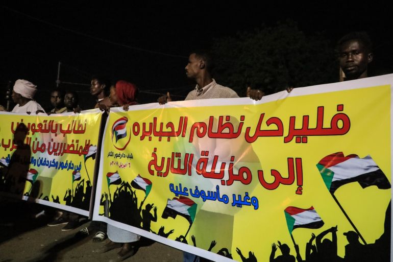 Demonstrations in Sudan- - KHARTOUM, SUDAN - APRIL 15: Sudanese demonstrators gather in front of military headquarters during a demonstration demanding a civilian transition government, in Khartoum, Sudan on April 15, 2019.