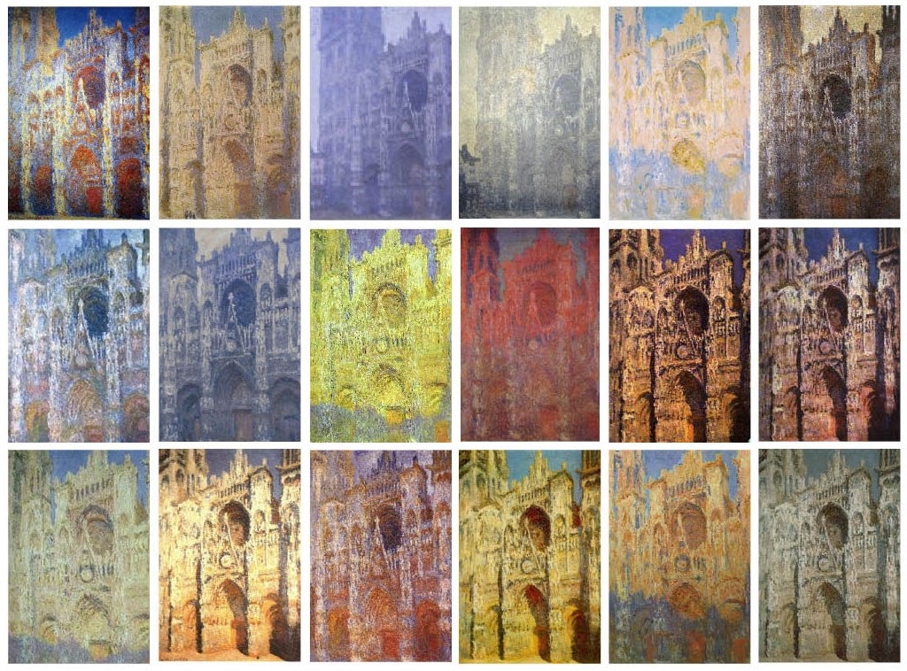 
دراسة للفنان كلود مونيه عن تأثير ضوء الشمس على كاتدرائية روان   (مواقع التواصل)
