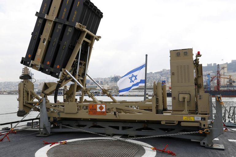 An Iron Dome interceptor system is seen on an Israeli missile boat during Israeli Prime Minister Benjamin Netanyahu's tour at a navy base in Haifa, Israel, February 12, 2019. Jack Guez/Pool via REUTERS