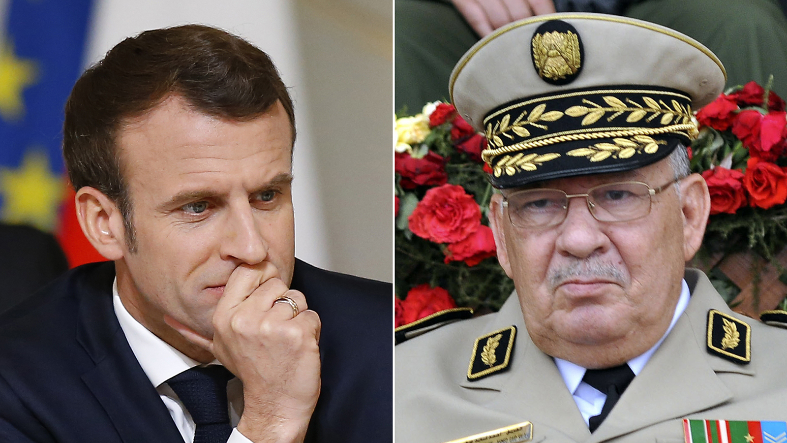 الرئيس الفرنسي ماكرون (يسار) وقايد صالح(الأوروبية)