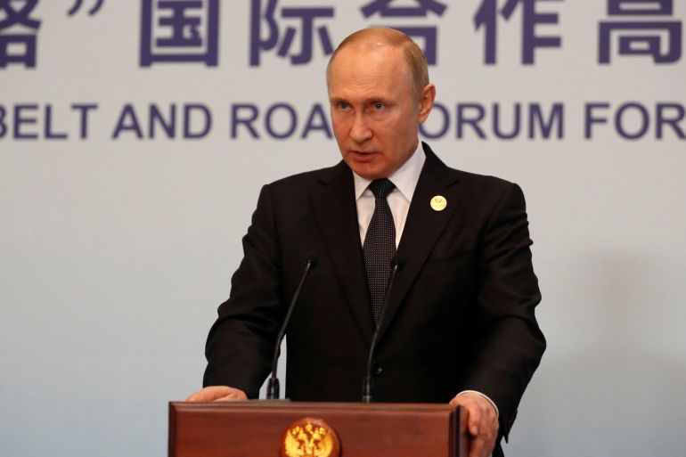 Russian President Vladimir Putin speaks during a news conference at the Second Belt and Road Forum for International Cooperation (BRF) in Beijing, China, 27 April 2019. Sergei Ilnitsky/Pool via REUTERS