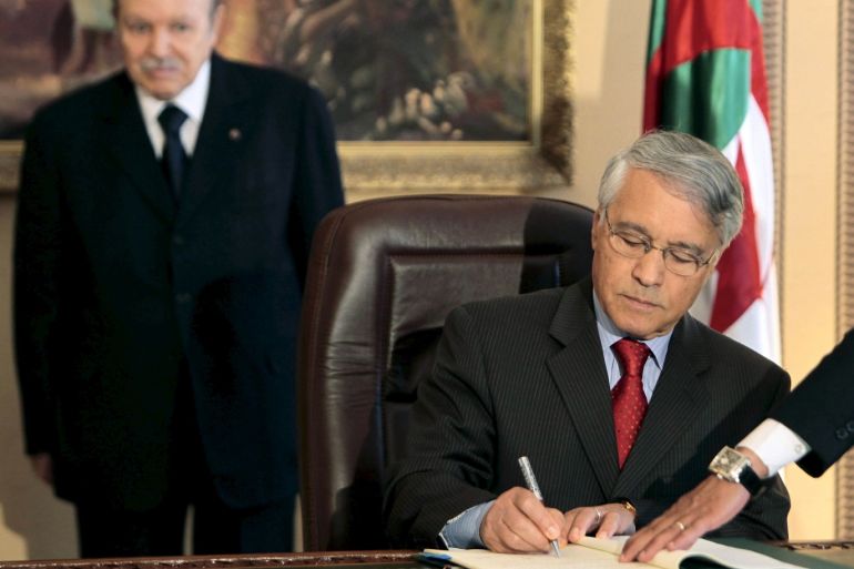 Algerian Energy Minister Chakib Khelil signs a civil nuclear energy agreement with South African counterpart Dipuo Peters (not pictured) at the presidential residence in Algiers in this May 26, 2010 file photo. REUTERS/Zohra Bensemra/Files