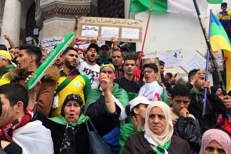 People chant slogans during a protest to push for the removal of the current political structure, in Algiers, Algeria April 5, 2019. REUTERS/Ramzi Boudina
