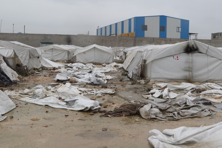 Flood in Al Bab- - ALEPPO, SYRIA - MARCH 31: Destroyed tents are seen after heavy rain caused flood in Al Bab district of Aleppo, Syria on March 31, 2019.