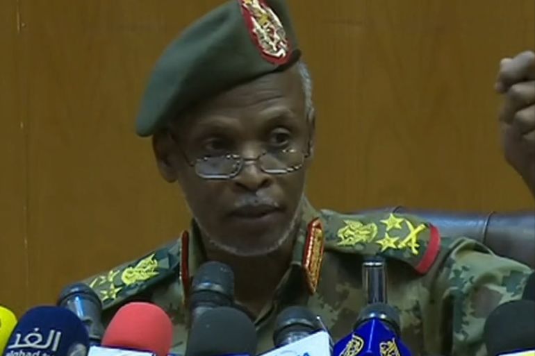 Head of the Military Transitional Council of Sudan Awad ibn Auf - - SUDAN, KHARTOUM - APRIL 12: Head of the Military Transitional Council of Sudan, Awad ibn Auf holds a press conference in Khartoum, Sudan on April 12, 2019.