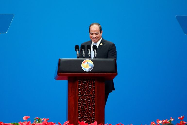 Egyptian President Abdel Fattah el-Sisi prepares to deliver a speech at the opening ceremony for the second Belt and Road Forum in Beijing, China April 26, 2019. REUTERS/Florence Lo